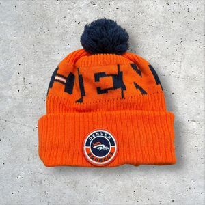 New Era Denver Broncos Knit Beanie Pom One Size Fleece Lined NFL Orange